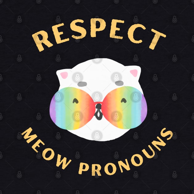 Respect meow pronouns, funny cat face with rainbow glasses by Artisan